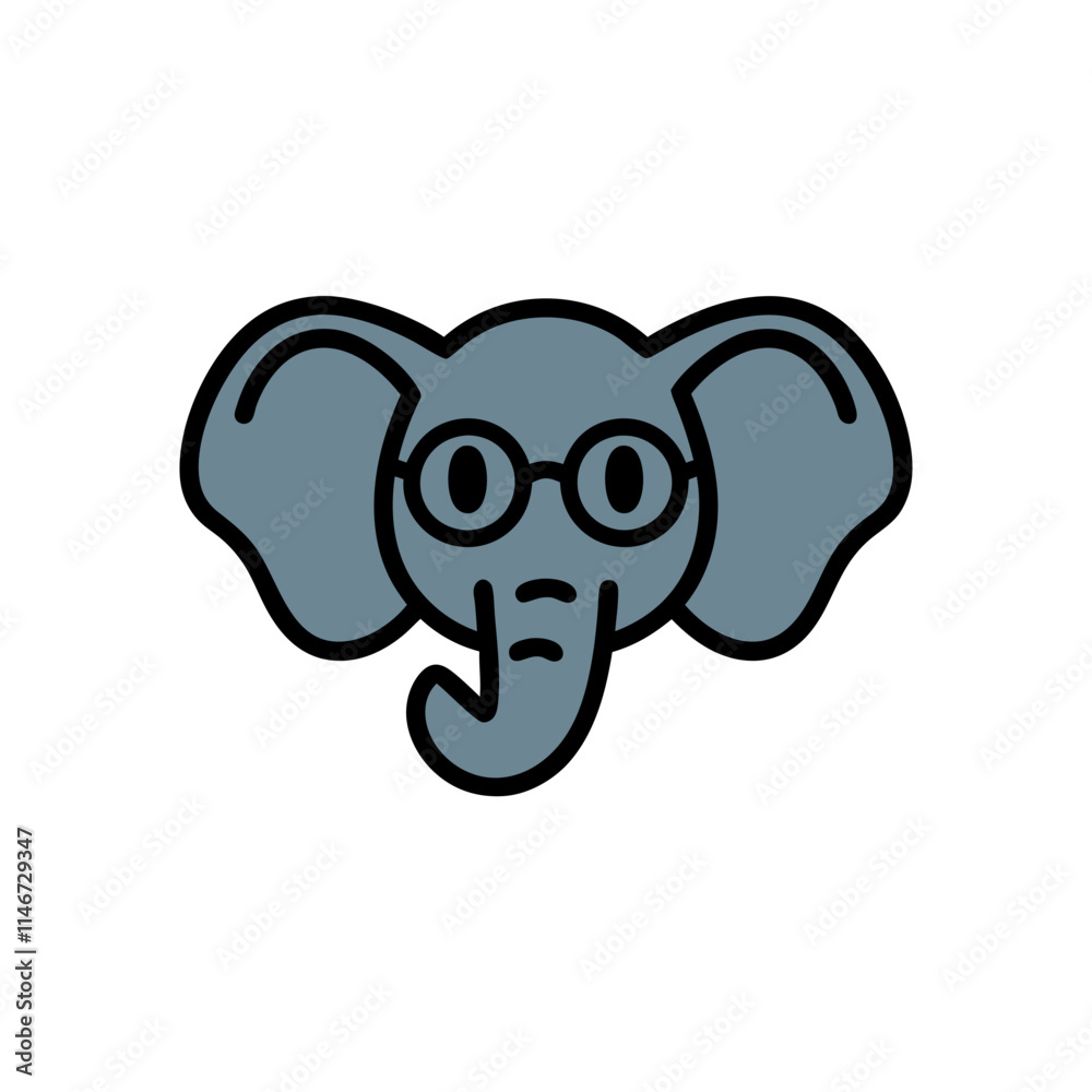 Cute Elephant Head with Glasses Vector Illustration for Children's Design Cute Elephant Head with Glasses Vector Illustration for Children's Design
