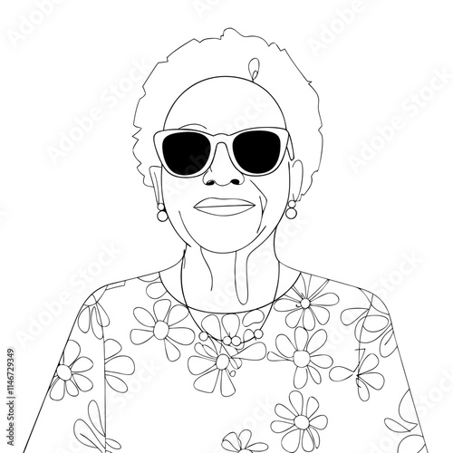  Vector Illustration Senior Woman in Sunglasses with Floral Blouse