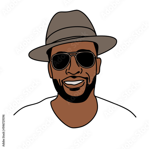  Stylish Man With Hat and Sunglasses Vector Illustration Smiling Face Art