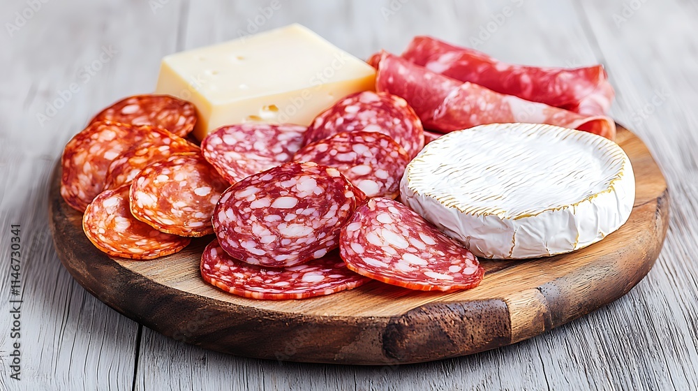 Delicious Charcuterie Board with Salami, Cheese, and Camembert Delicious Charcuterie Board with Salami, Cheese, and Camembert