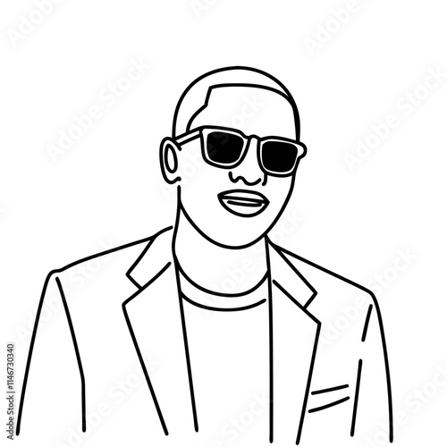  Stylish Sunglasses Cool Male Portrait Line Art Vector