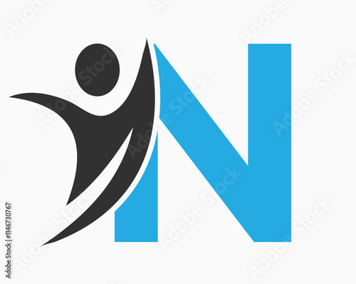 Initial Letter N Wellness Logo Concept With Human Symbol For Healthcare Sign Vector Template