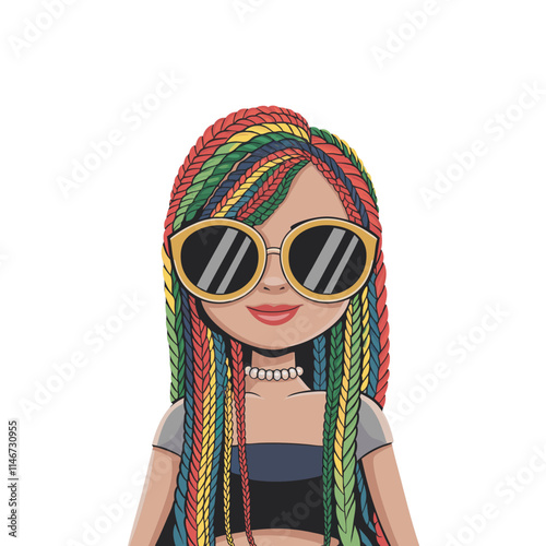  Colorful Braided Hair Woman Vector with Sunglasses and Stylish Outfit