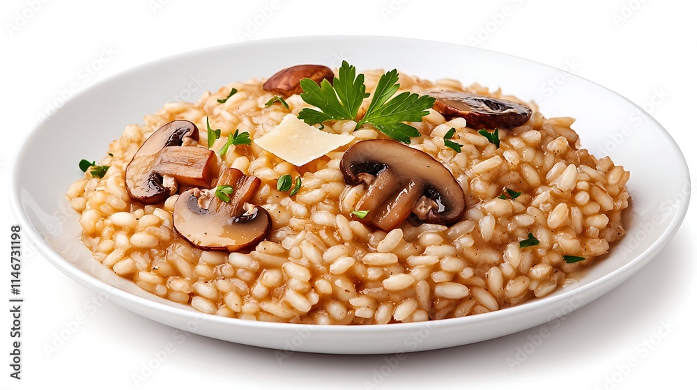 Creamy Mushroom Risotto Dish with Parsley Garnish Creamy Mushroom Risotto Dish with Parsley Garnish