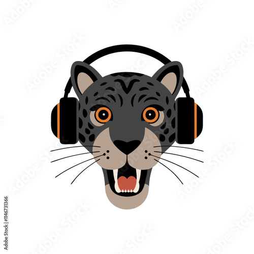  Leopard Wearing Headphones Vector Illustration for Music and Wildlife Themes