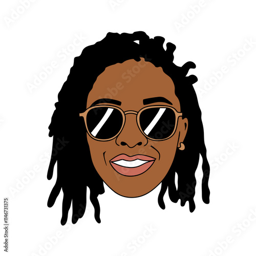  Vector Illustration of Smiling Woman with Sunglasses and Dreadlocks