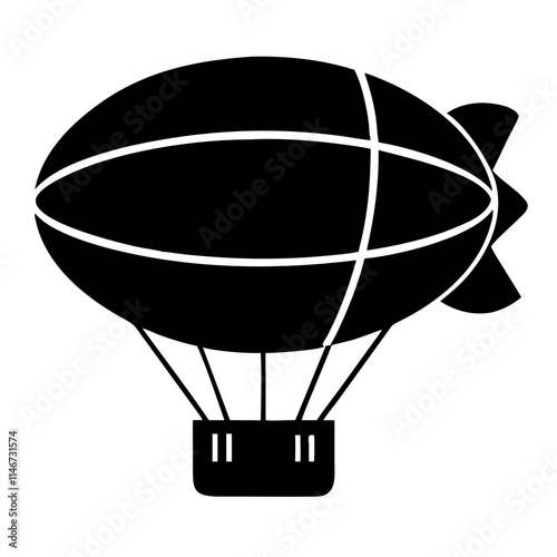  Vector Silhouette Art of Airship with Basket Design for Travel and Adventure Themes