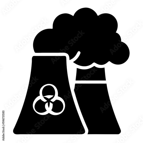  Nuclear Power Plant with Cooling Towers and Eco Symbol Vector Illustration