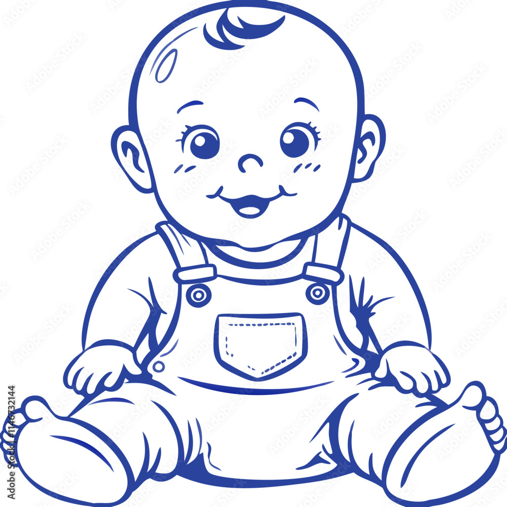 Cute Baby in Overalls Vector Illustration for Children's Design Projects Cute Baby in Overalls Vector Illustration for Children's Design Projects