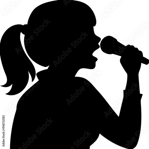  Silhouette of Female Singer Performing with Microphone in Hand