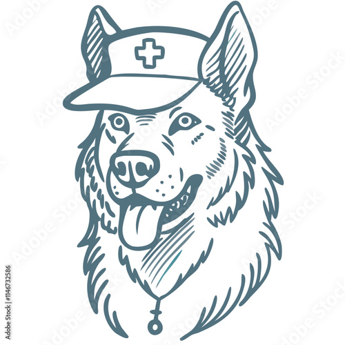  Veterinary Helper Dog Wearing Nurse Cap Vector Illustration