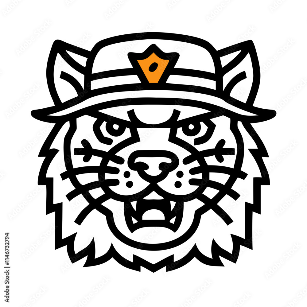 Fierce Tiger in Police Hat Vector Illustration for Mascot or Logo Design Fierce Tiger in Police Hat Vector Illustration for Mascot or Logo Design