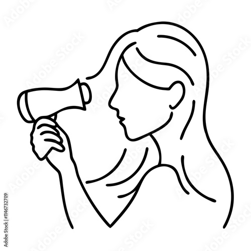  Woman Using Hair Dryer Line Art Vector for Beauty and Hair Care Concepts