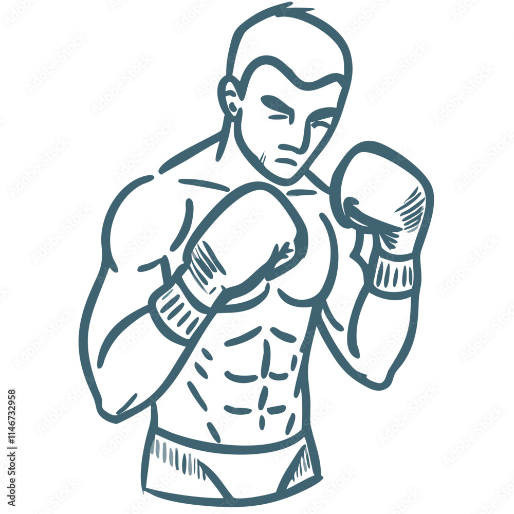 Vector Illustration of Boxer in Fighting Stance Highlighting Athletic Strength Vector Illustration of Boxer in Fighting Stance Highlighting Athletic Strength