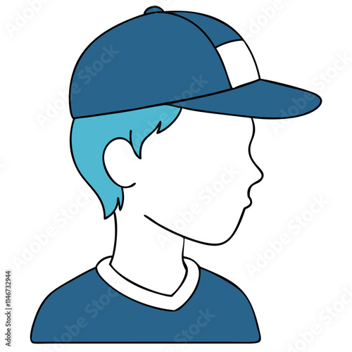  Blue Cap Cartoon Profile Vector Illustration of Young Boy with Blue Hair