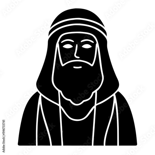  Traditional Middle Eastern Man Silhouette with Headscarf and Beard Vector Illustration