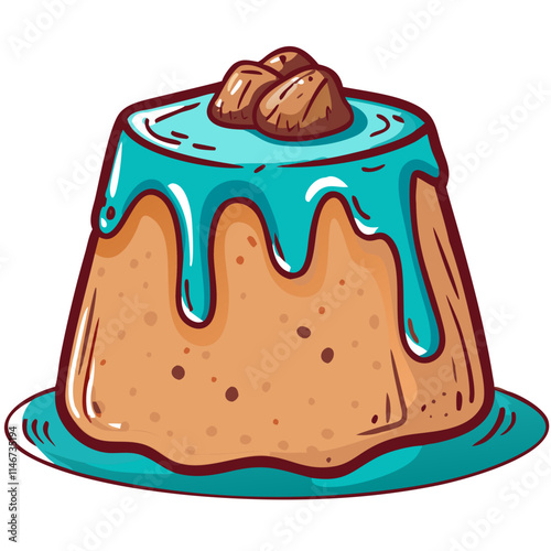  Delicious Pudding with Blue Icing Vector Illustration for Dessert Lovers