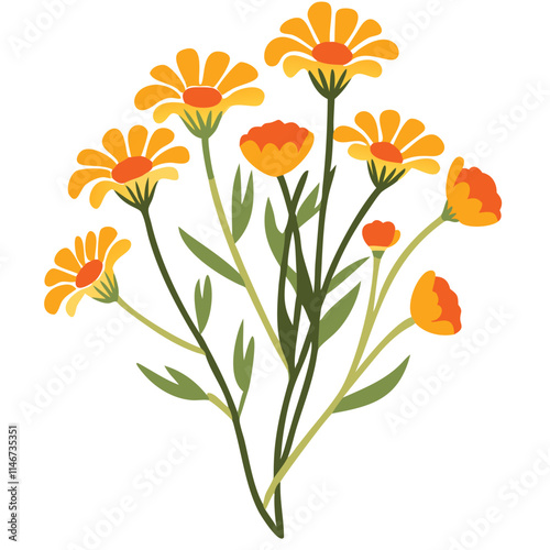 Wallpaper Mural  Bright Yellow and Orange Flowers Vector Botanical Illustration for Design Projects Torontodigital.ca