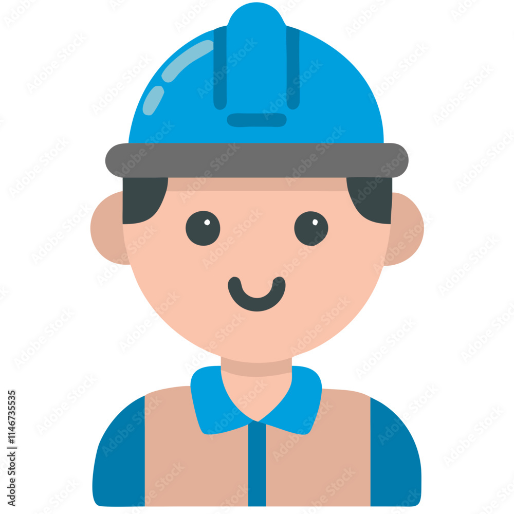 Smiling Construction Worker Blue Hard Hat Safety Vector Illustration Smiling Construction Worker Blue Hard Hat Safety Vector Illustration