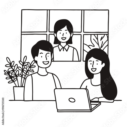  Virtual Team Meeting Collaboration Vector Illustration with Smiling Colleagues