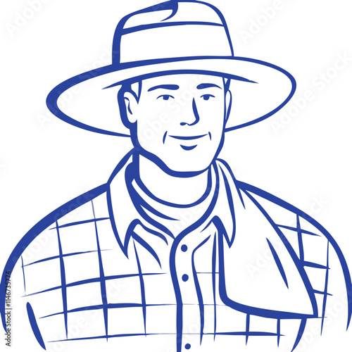  Farmer Portrait Vector Illustration with Hat and Plaid Shirt for Agricultural Themes