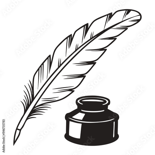  Vintage Feather Quill and Ink Pot Vector for Writing and Calligraphy Design
