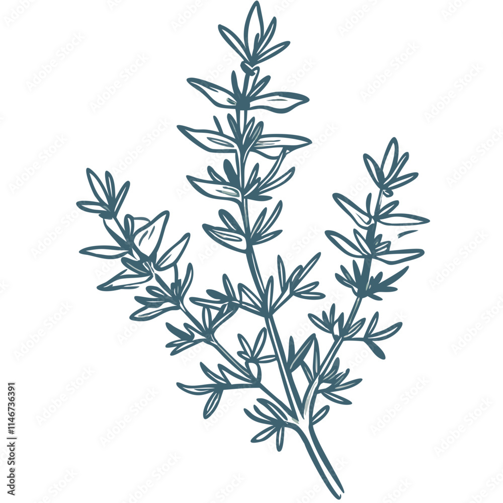 Fototapeta premium Herbal Plant Illustration Vector Sage Rosemary Botanical Drawing