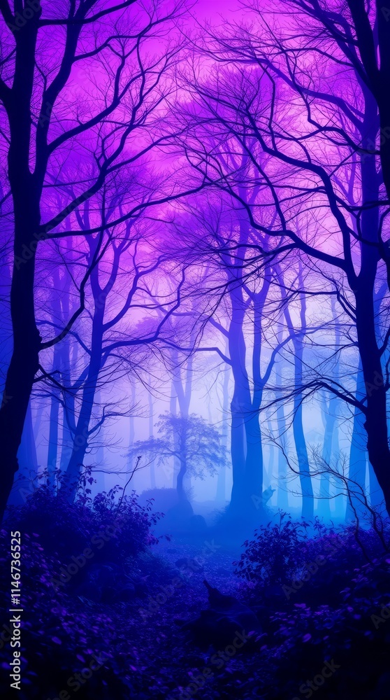 Enchanted forest at twilight, mystical purple hues. Enchanted forest at twilight, mystical purple hues.