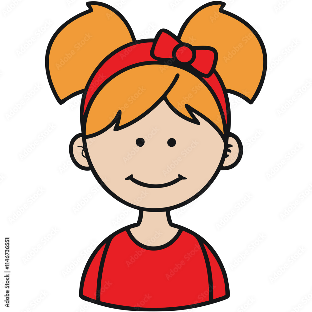 Smiling Girl Cartoon Vector with Orange Hair and Red Headband Illustration Smiling Girl Cartoon Vector with Orange Hair and Red Headband Illustration