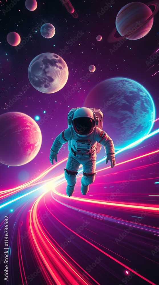 Obraz premium Astronaut speeding through vibrant nebula