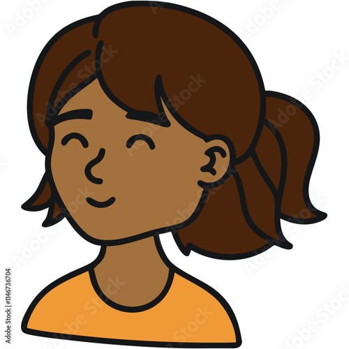  Smiling Woman Vector Portrait Illustration with Brown Hair and Orange Shirt