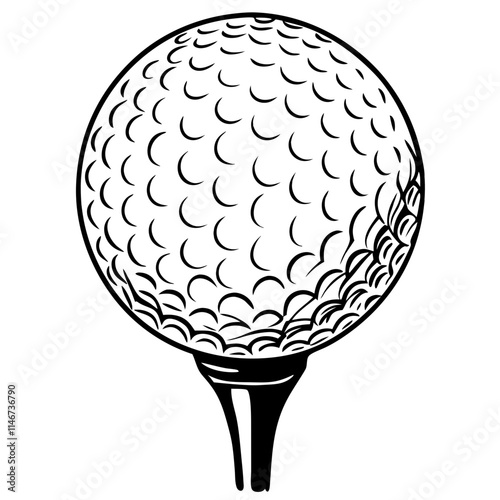  Detailed Vector Illustration of Golf Ball on Tee with Textured Dimples