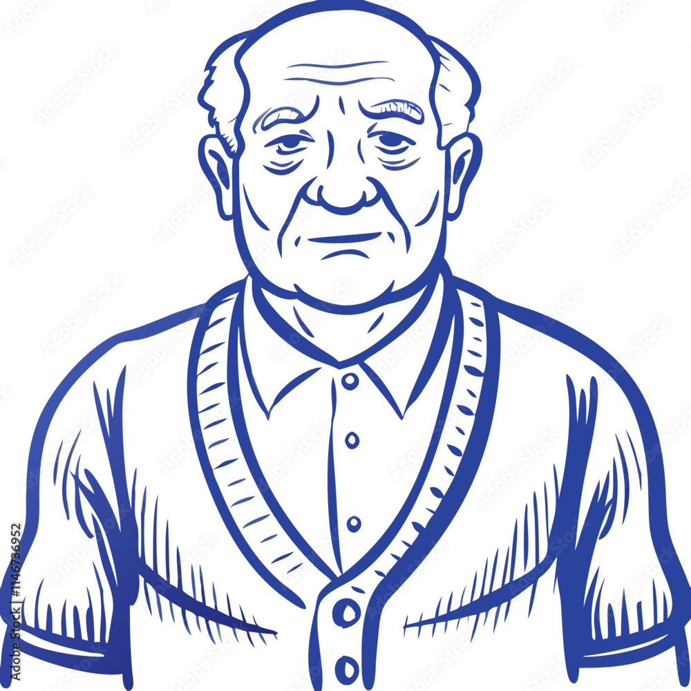 Elderly Man Line Art Illustration with Sweater and Button-Up Shirt Vector Elderly Man Line Art Illustration with Sweater and Button-Up Shirt Vector