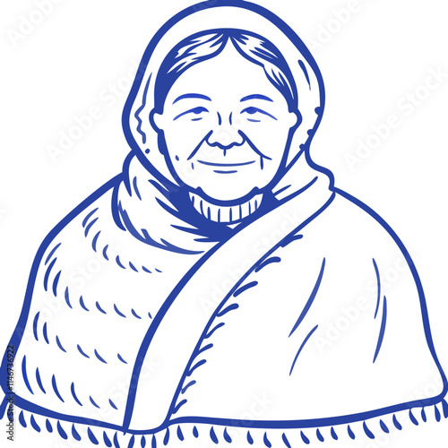  Elderly Woman in Traditional Shawl Illustration for Cultural Representation