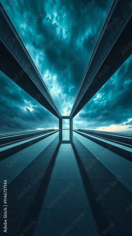 Obraz premium Modern architecture under a dramatic sky.