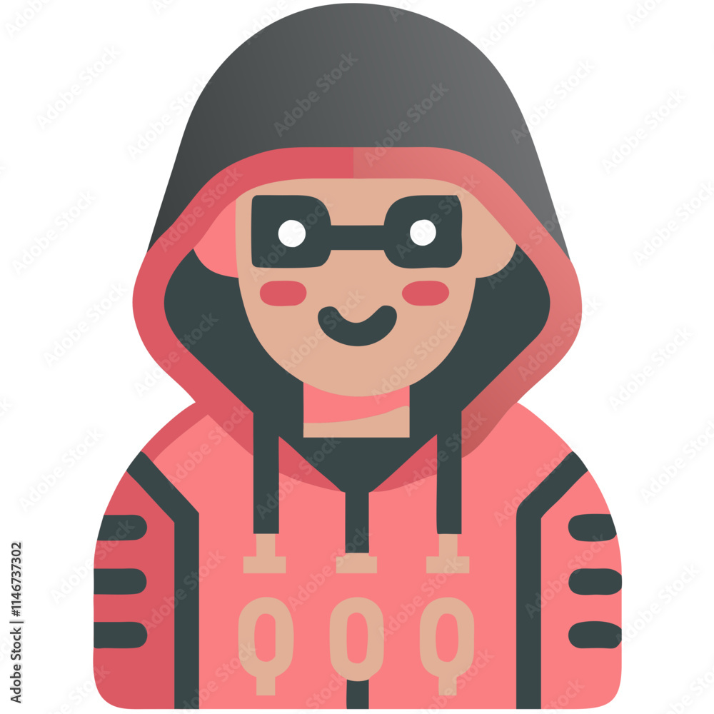 Cute Smiling Person in Pink Hoodie with Glasses Vector Illustration Cute Smiling Person in Pink Hoodie with Glasses Vector Illustration