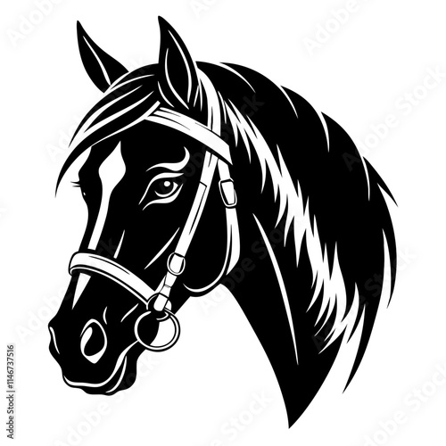  Elegant Horse Head Silhouette Vector with Bridle for Equestrian Design