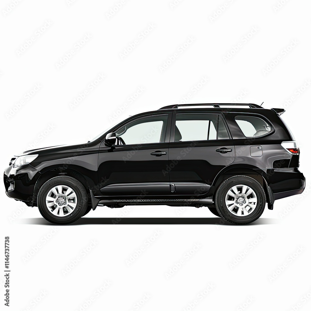 A side view of a black SUV showcasing its design and features. isolated on white background A side view of a black SUV showcasing its design and features. isolated on white background