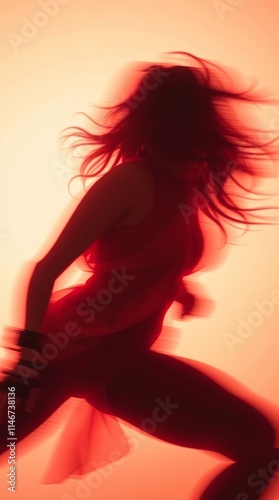 Dynamic silhouette of a woman dancing, red tones.