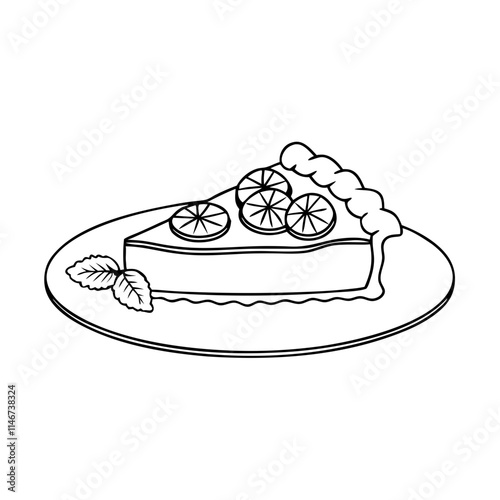  Vector Illustration Slice of Lemon Pie with Decorative Mint on Plate