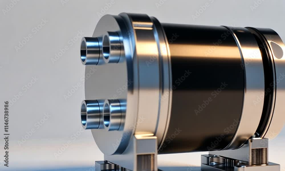 A metallic pump with multiple connections, used in various industrial applications. A metallic pump with multiple connections, used in various industrial applications.