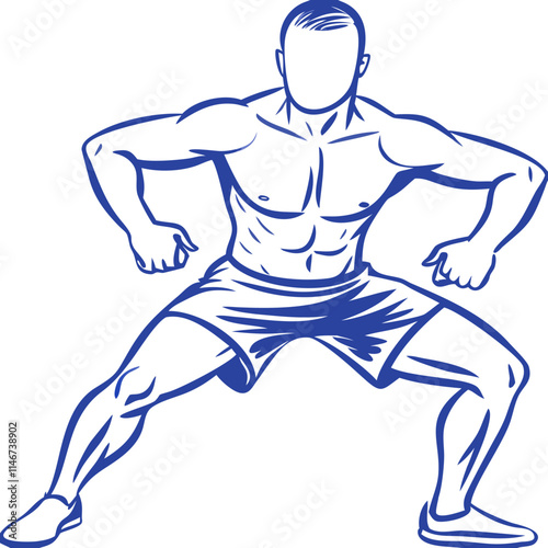  Muscular Athletic Male Figure in Powerful Standing Pose Vector Illustration