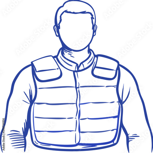  Vector Illustration Faceless Man Wearing Protective Body Armor Vest for Security