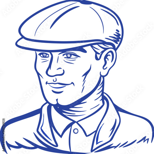  Vintage Gentleman Portrait Line Art Wearing Flat Cap