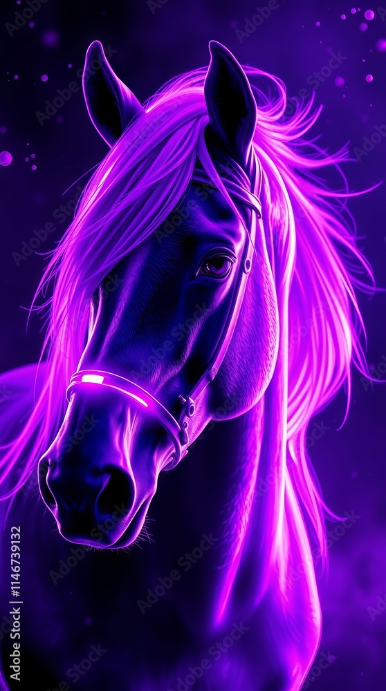 Majestic horse portrait in vibrant purple light Majestic horse portrait in vibrant purple light