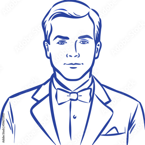  Elegant Male Portrait Vector Illustration in Formal Suit and Bow Tie