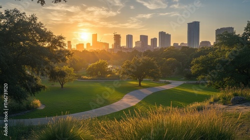 austin skyline sunset over zilker park