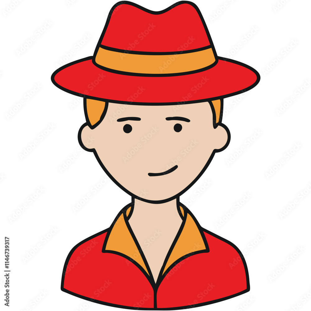 Vector Illustration of Man in Red Hat and Shirt with Friendly Expression Vector Illustration of Man in Red Hat and Shirt with Friendly Expression