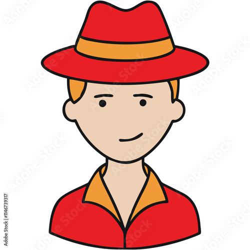  Vector Illustration of Man in Red Hat and Shirt with Friendly Expression