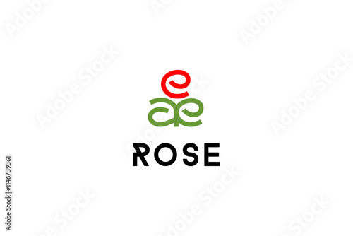 Template logo design with rose image and a with e letters monogram